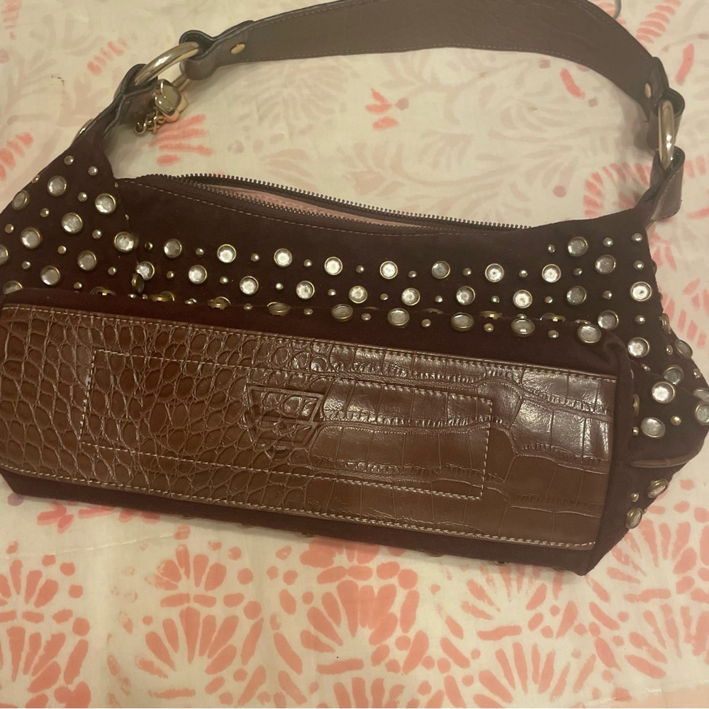 Kathy Van Zeeland Studded Chocolate Brown Shoulder Bag - Picture 9 of 10